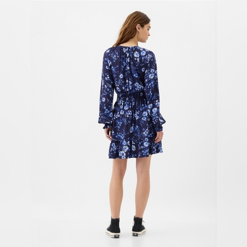 GAP Smocked Waist Navy Floral Long Sleeve Dress, Womens XL NWT - Picture 8 of 8
